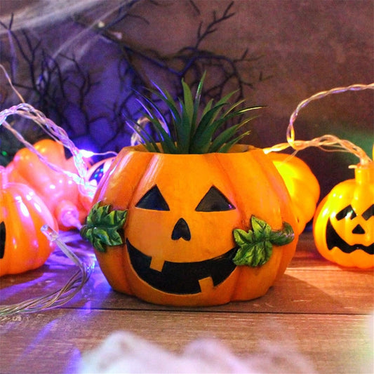 Oggettistica per la Casa Moderna Terrificanti decorazioni di Halloween Fioriera in resina con faccia di zucca per desktop domestico interior design (Orange, 10 9.8 6.8cm)