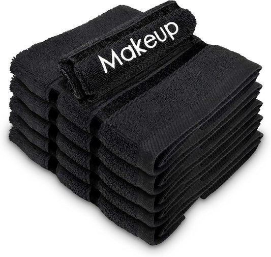 YRALY Makeup Towels - Pack of 6 - Soft Cotton Wash Cloths for Face & Makeup Removal, Airbnb Essentials for Hosts, Luxury Washcloths (13x13 Inches. Black)