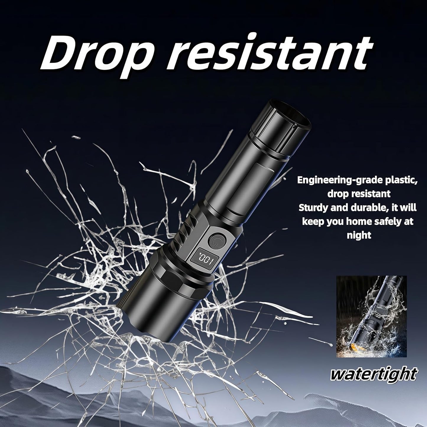 Rechargeable flashlights1500L Tactical Flashlight,Adjustable Focus LED Flashlight, 3 Lighting Modes, Long Battery Life,IPX5 Waterproof,Small Bright Flashlight for Home,Power Cuts,Emergency,Camping