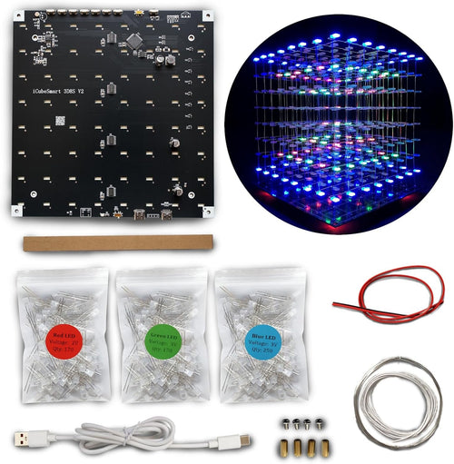 iCubeSmart 3D Led Cube Light DIY Kit with 3D Animation Editing Software Squared LED 8x8x8 Electronic Toy for Children and Teenagers Learning Activities Suit (3D8S-MUTIL)