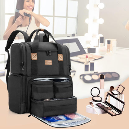 BAFASO Cosmetic Bag Backpack with 3 Removable Inner Pockets, Travel Makeup Bag with Multiple Pockets, Black