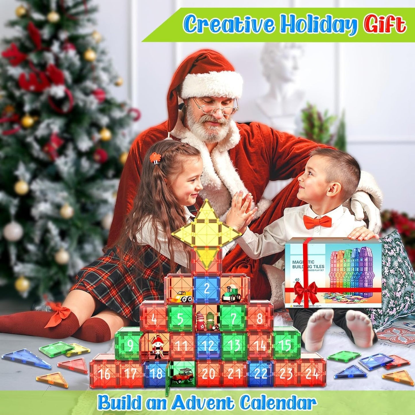 Magnetic Tiles Kids Toys STEM Magnet Toys for Toddler Magnetic Blocks Building Toys Preschool Learning Sensory Montessori Toys for 3+ Year Old Boys and Girls, Safe Creativity Toddler Kids Toys 40PCS