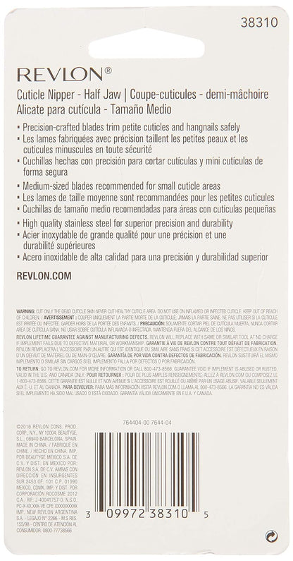 Revlon Half Jaw Cuticle Nipper, Manicure Tool for Nail Care, Hangnail Clipper, For More Precise Trims, Non-Slip Grip, Stainless Steel, 1 Count