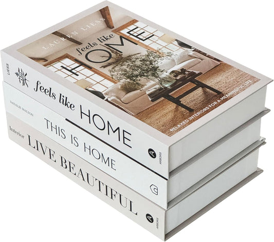 ifreeside Set of 3 Beautiful Decorative Books Home Decor Coffee Table Books Storage Box(3-Home)
