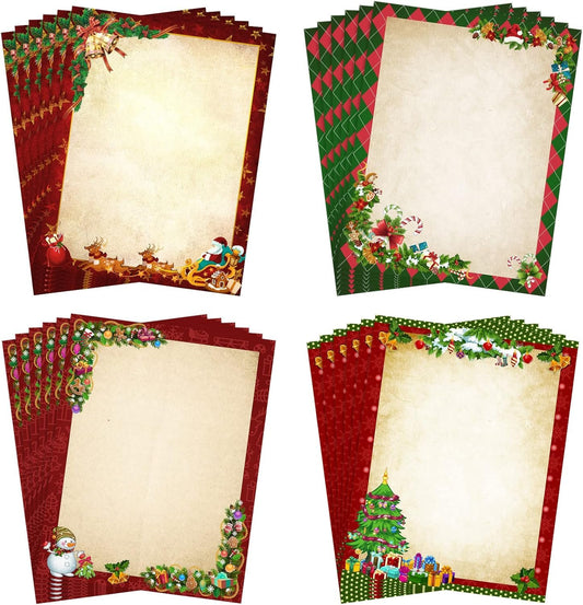 Teling 48 Sheets Christmas Stationery Printer Paper 8.5 x 11'' Letter Writing Paper Holiday Letterhead for Notes Greeting Cards Invitations Office School Printing(Vintage)