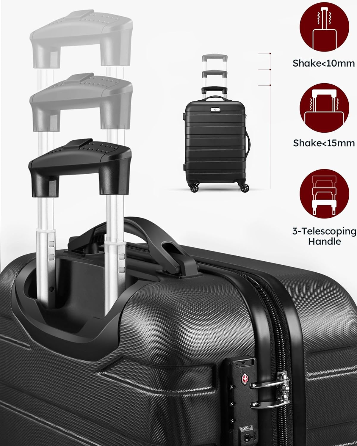 Suitour Luggage Sets 3 Piece, Hardside Lightweight Suitcase Sets with Spinner Wheels,TSA Lock,20/24/28 inches Travel Luggage Black…