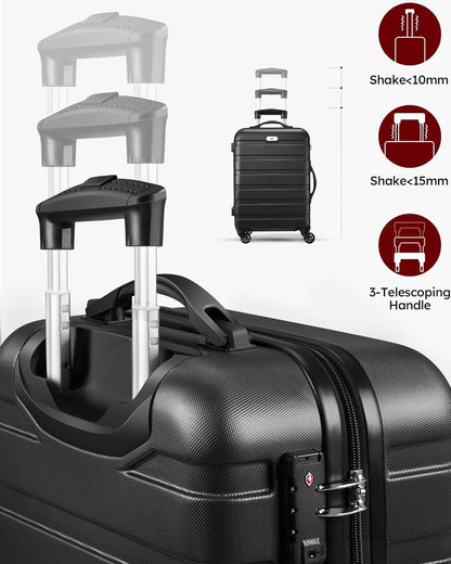 Suitour Luggage Sets 3 Piece, Hardside Lightweight Suitcase Sets with Spinner Wheels,TSA Lock,20/24/28 inches Travel Luggage Black…