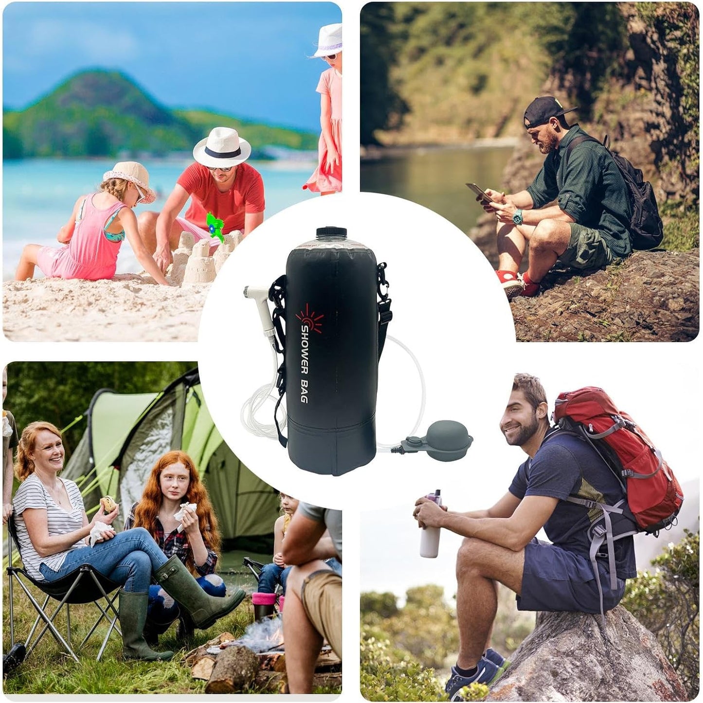 Camping Shower Bag, Foldable Portable Camp Shower Bag, 12L Solar Heating Tool Kit with Removable Hose & Showerhead, Hiking Gear for Beach Trips, Swimming, Travel, Outdoor Use