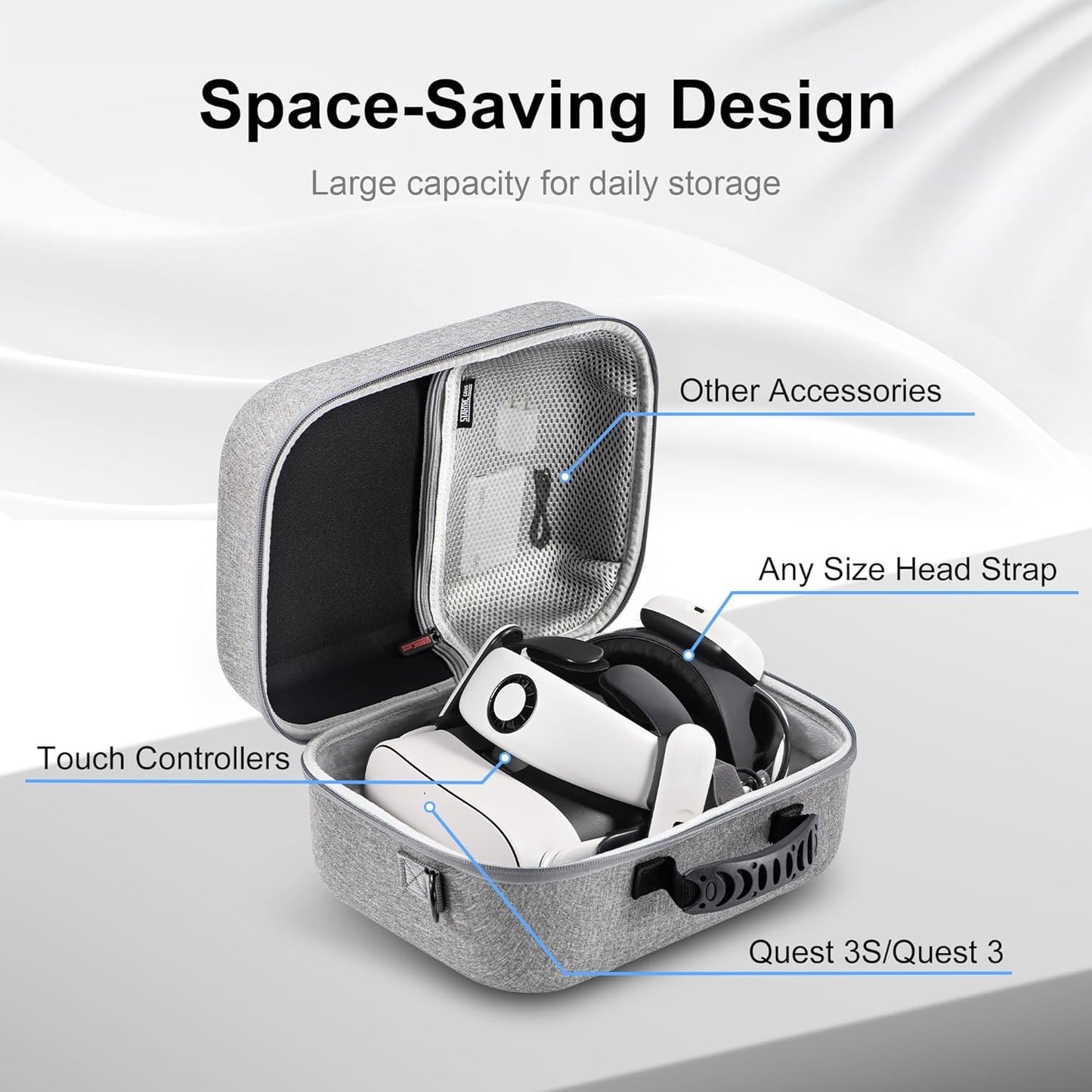 Case for Meta Quest 3S/Quest 3,Large Carrying Case for BOBOVR S3 Pro/Kiwi Design Battery Head Strap, Controllers and Other Accessories, Portable Hard Travel Bag for Oculus Quest 3S/Quest 3