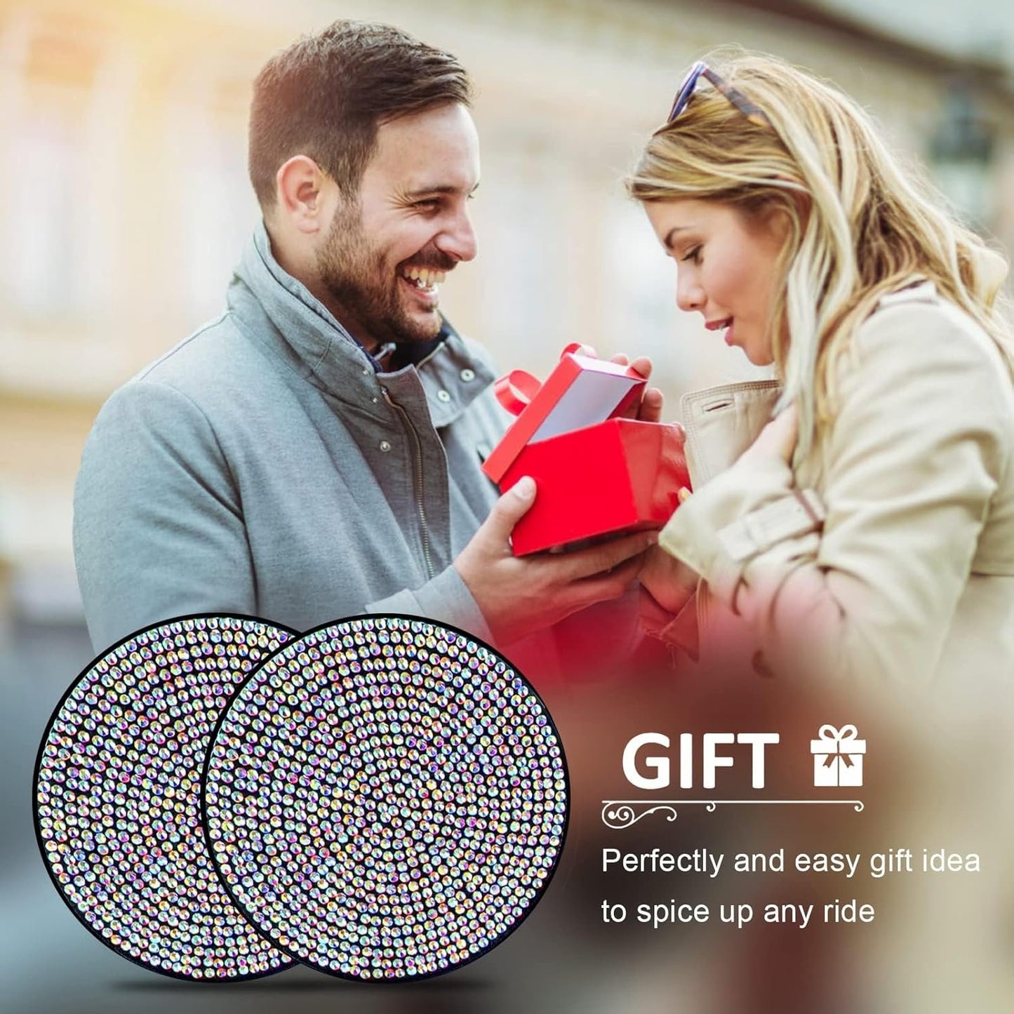Car Cup Coaster, Universal Bling Crystal Rhinestone Car Cup Insert Coaster, 2.75 inch Anti-Slip Shockproof Cup Mat, Auto Drink Pad Car Interior Accessories for Women Men (AB Colorful Crystal)