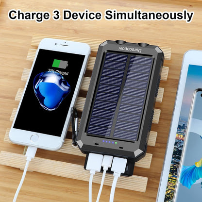 Solar Charger 20000mAh, Solar Power Bank Waterproof Portable Solar Phone Chargers Compatible with All Smartphone External Battery Pack with Dual 2 USB Port/LED Flashlights for Outdoor Camping(Blue)