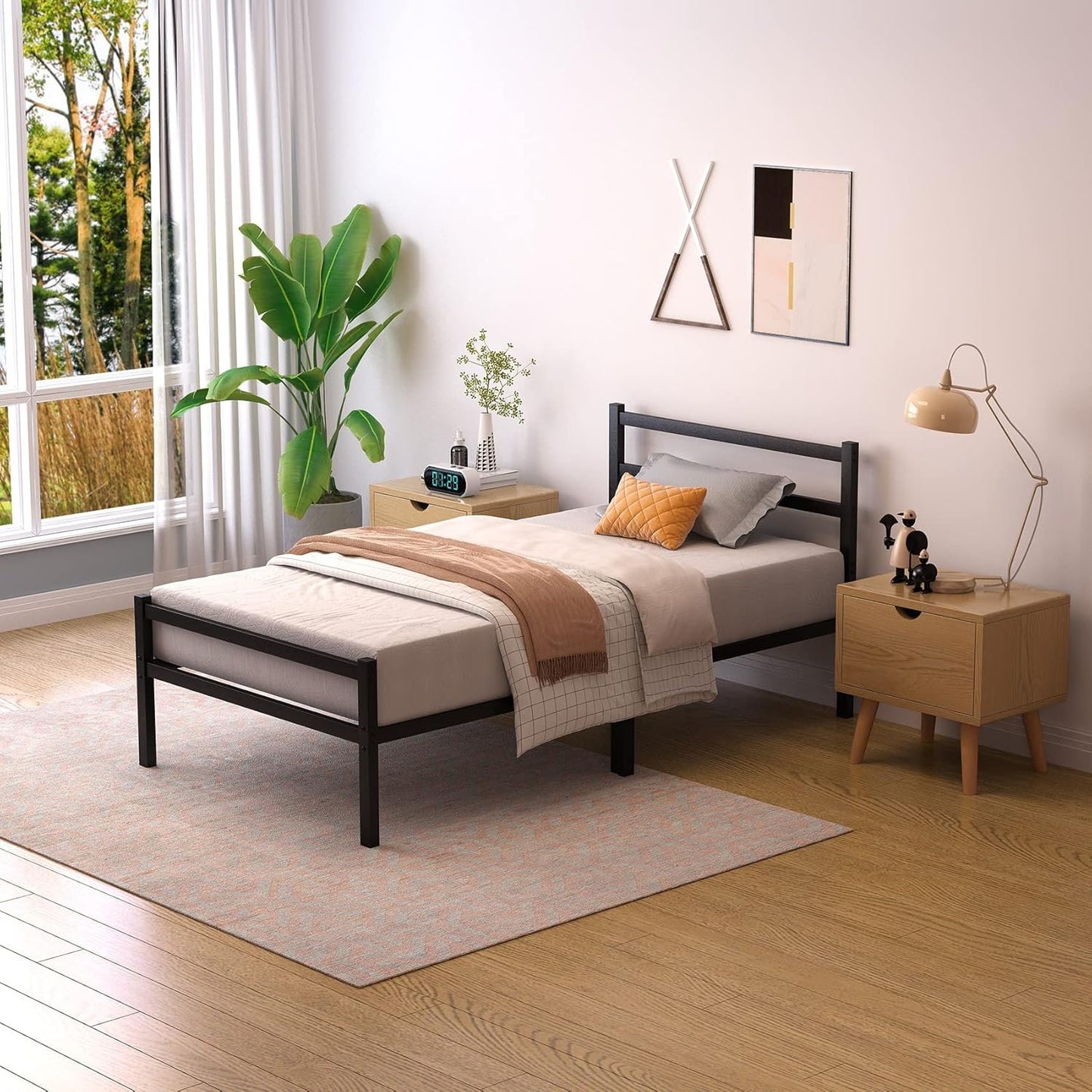 Mr IRONSTONE Twin Bed Frame with Headboard and Footboard 12.4 Inch Black Metal Platform Bed Frame with Storage Heavy Duty Non-Slip with Steel Slats No Box Spring Needed