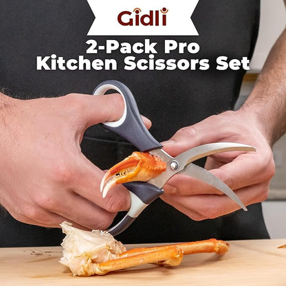 Kitchen Shears by Gidli - Liftime Replacement Warranty* - Includes Seafood Scissors As a Bonus - Heavy Duty Utility Stainless Steel All Purpose Ultra Sharp Scissors for Food - Cooking Shears