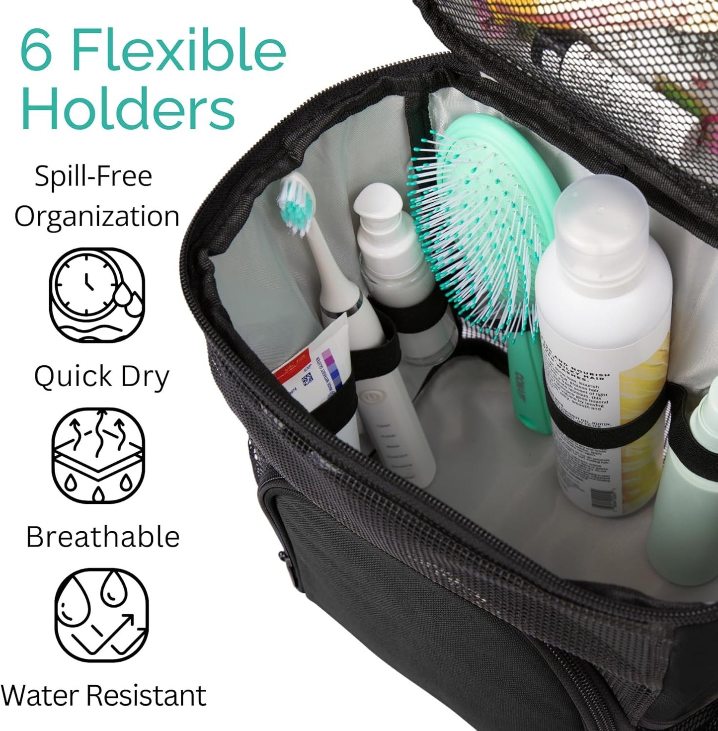 TERRA HOME Original Portable Shower Caddy For College Dorms - Foldable Mesh Tote - Dorm Room Essentials - Durable Hanging Travel Shower Bag - Perfect for College Students, Men, Women (Black)