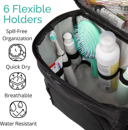 TERRA HOME Original Portable Shower Caddy For College Dorms - Foldable Mesh Tote - Dorm Room Essentials - Durable Hanging Travel Shower Bag - Perfect for College Students, Men, Women (Black)