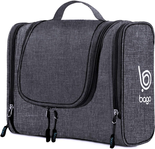 Bago Hanging Toiletry Bag for Women & Men - Leak Proof Travel Bags for Toiletries with Hanging Hook & Inner Organization to Keep Items from Moving - Pack Like a PRO (Snow Black)