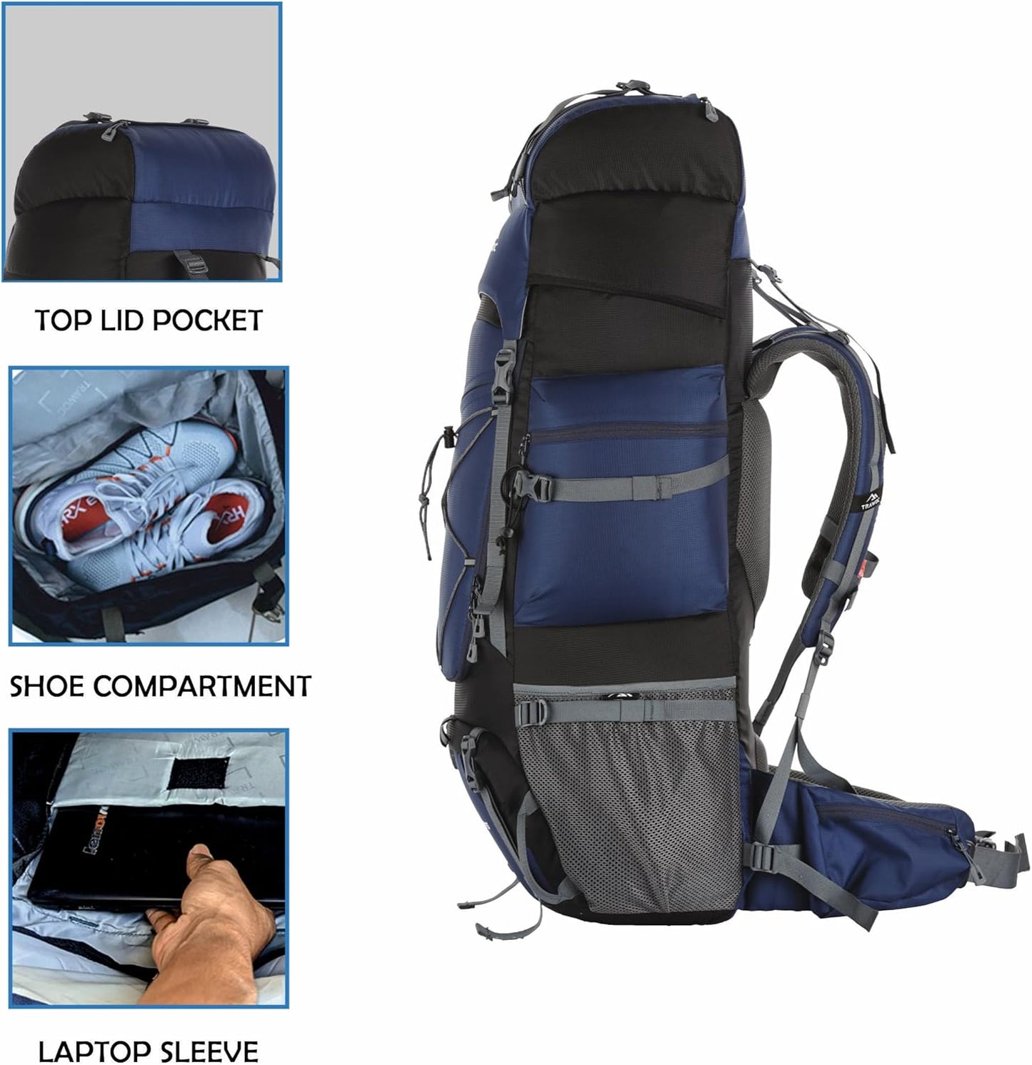 TRAWOC PEAKPRO 75 Liter Travel Backpack for Hiking Trekking Bag Camping Rucksack with Laptop Compartment/Rain Cover/Shoe Compartment