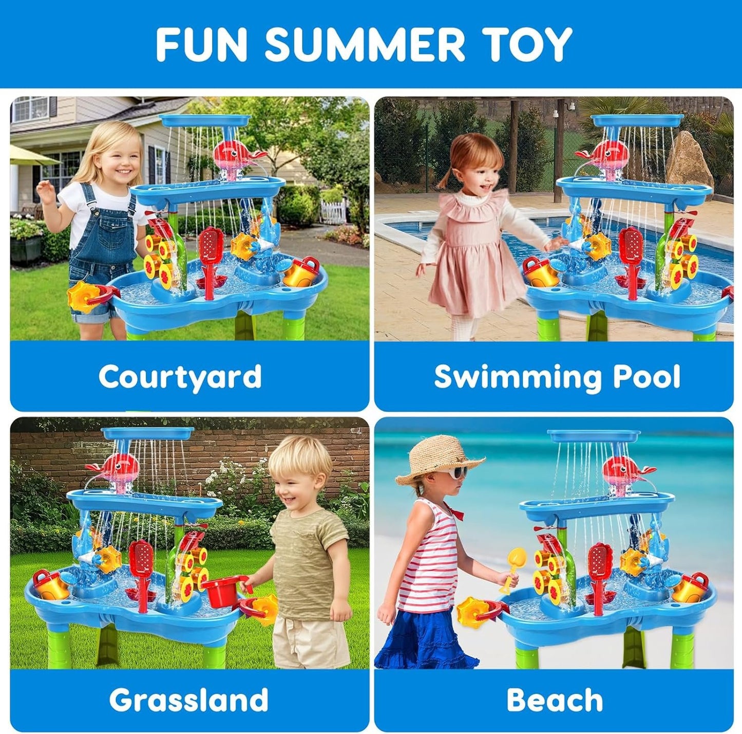 Water Table for Toddlers 3-5 | 3-Tier Kids Water Table Toys, Rain Showers Splash Pond for Outdoor Beach Backyard Summer, Outdoors Play Sensory Play Table Pond for Boys Girls 3-5 4-8