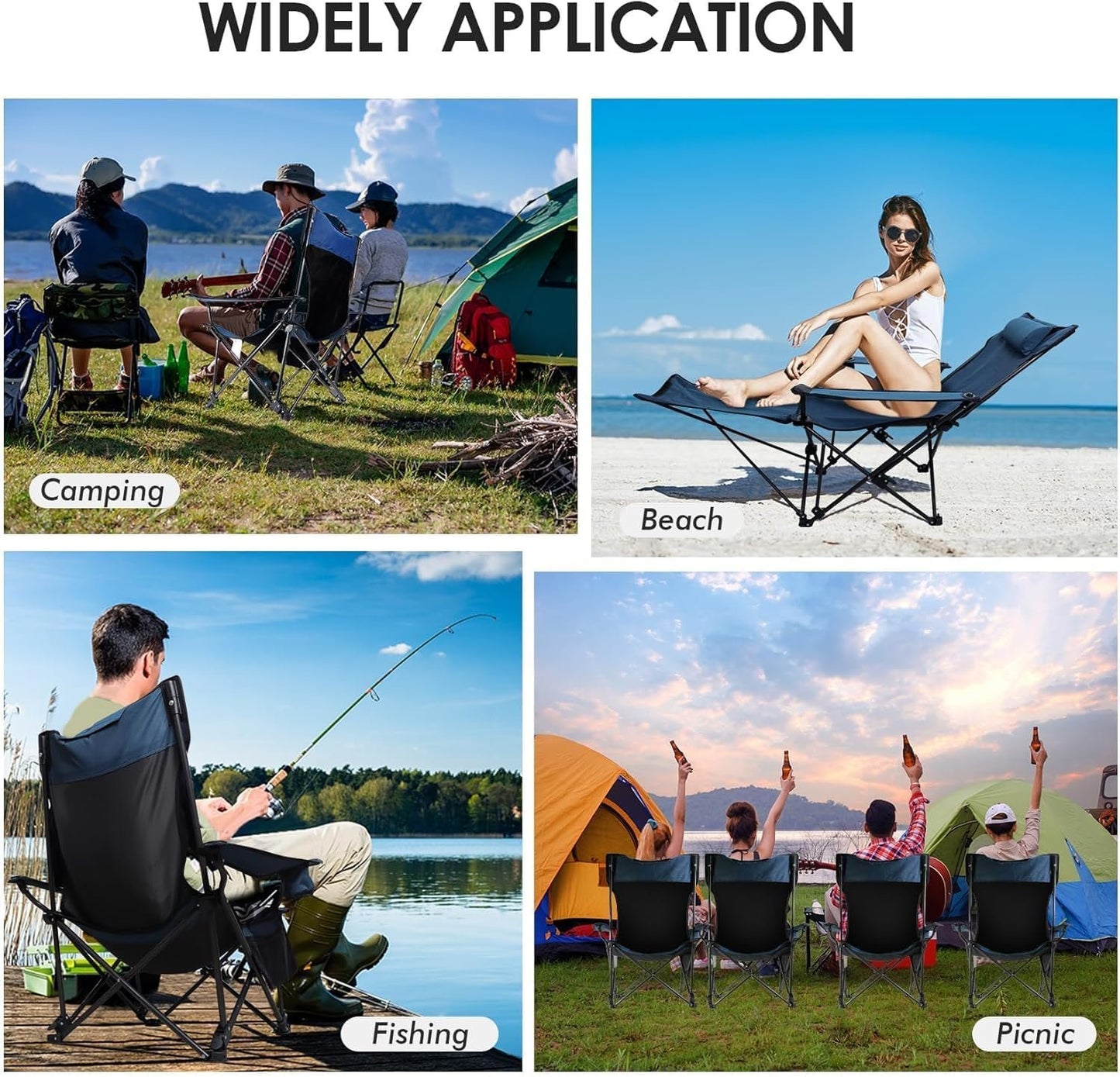 Dsocool Camping Chair Foldable Beach Chairs Adjustable High Back Lawn Chair Recliner Support 120KG with Cup Holder Pocket Carry Bag for Adult Outdoor Picnic Travel Fishing with Foot Pad (Grey)