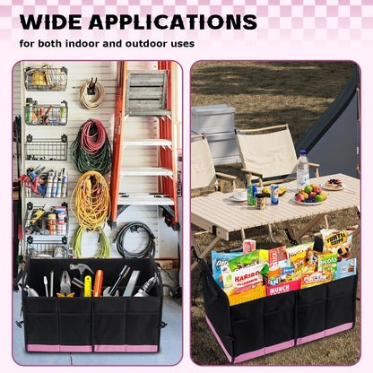 Car Trunk Organizer, 72L Large Capacity Waterproof Auto Storage Organizer with Non-Slip Bottom Strips, Collapsible Cargo Organizer for Suv, Truck, Sedan, Portable Car Accessories for Women Men(Pink)