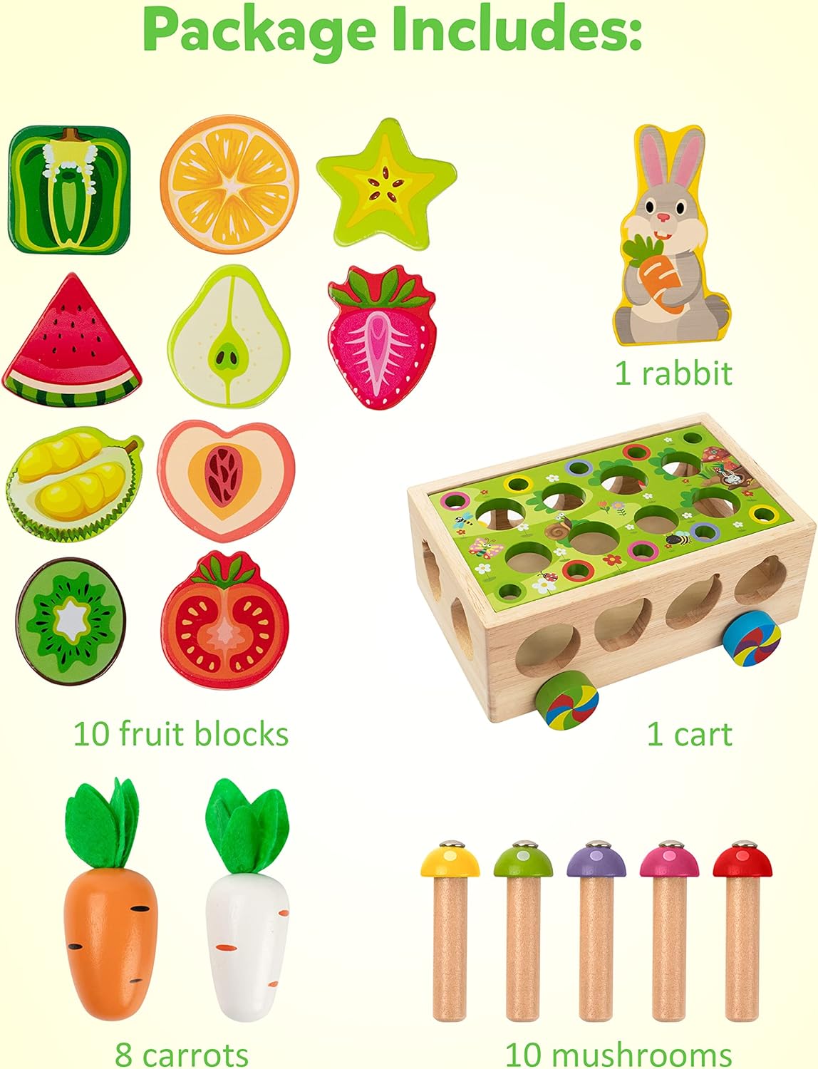 Coogam Montessori Fine Motor Toys for Baby Toddler, Wooden Shape Sorter Carrot Harvest Game, Preschool Learning Educational Gift Toy for 2 3 4 Year Old