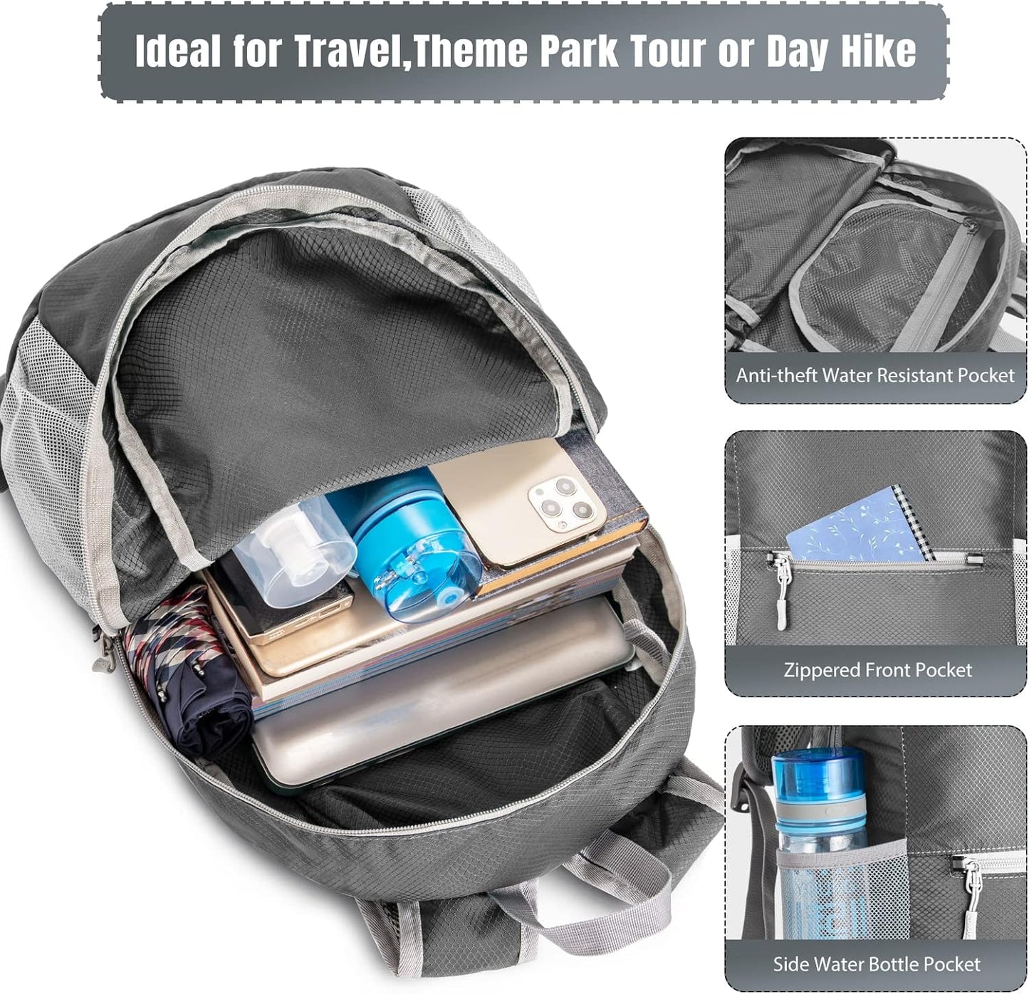 ZOMAK Foldable Backpack - Lightweight Packable Hiking Daypack, 18L Small Travel Pack Water Resistant for Outdoor Camping