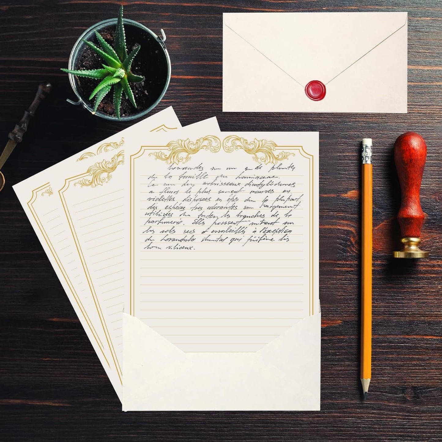XXINMOH 90-Piece Vintage-Style Stationery Set - 60 Sheets + 30 Envelopes, Gold Border, Victorian Style, White