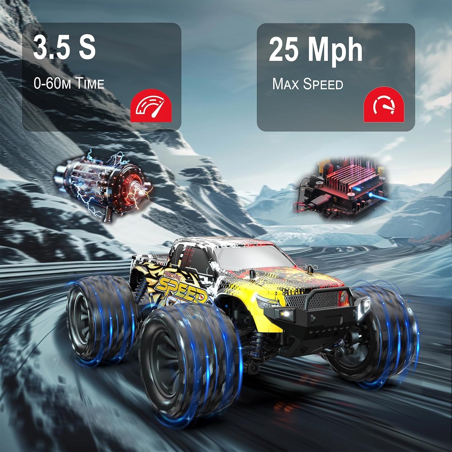 DEERC RC Cars 9310 High Speed Remote Control Car for Adults Kids 30+MPH, 1:18 Scales 4WD Off Road RC Monster Truck,Fast 2.4GHz All Terrains Toy Trucks Gifts for Boys,2 Batteries for 40Min Play