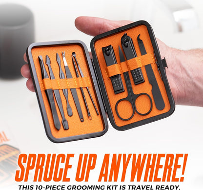 Wild Willies Mens Grooming Kit - 10-Piece Multifunctional Pedicure & Manicure Kit for Women & Men - Personal Hygiene Kit includes Tweezers & Nail Clipper Set, Scissors, Scraping Tool, & More