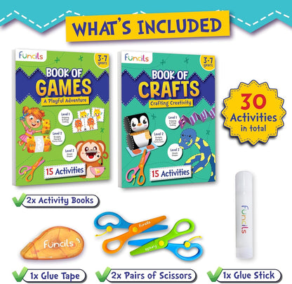 Funcils Toddler Scissor Skills - Art Supplies & Crafts Kit for Kids, Safety Scissors, Fine Motor Toys, Birthday Gifts for Boys & Girls Ages 3, 4, 5, 6, 7 Year Old, Preschool Learning Activities Books