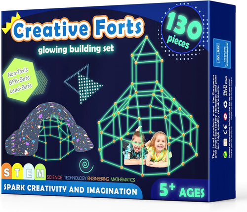 Tiny Land Fort Building Kit for Kids 130Pcs Creative Fort Toy for 5,6,7,8 Years Old Boy & Girls-STEM Building Toys DIY Castles Play Tent Tower Indoor & Outdoor