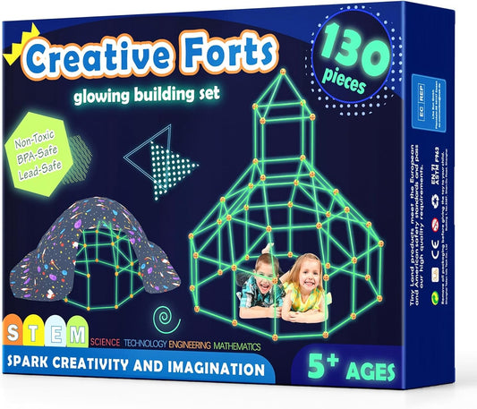 Tiny Land Fort Building Kit for Kids 130Pcs Creative Fort Toy for 5,6,7,8 Years Old Boy & Girls-STEM Building Toys DIY Castles Play Tent Tower Indoor & Outdoor
