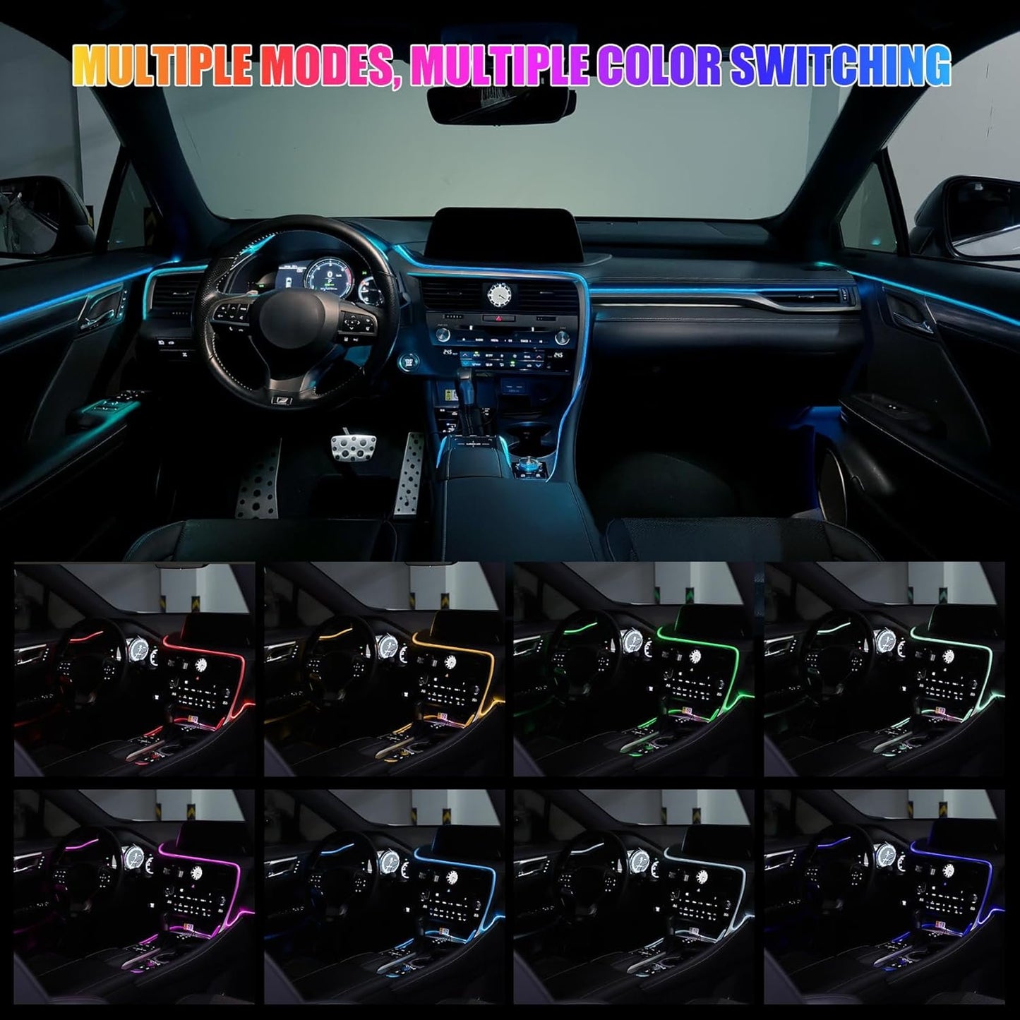 LivTee Smart LED Car Lights Interior with USB Port, LED Strip Fiber Optic Ambient Lighting Car, Wireless App Control, Sync to Music, Car Decorations Interior Accessories Gifts for Women Men, 6 in 1