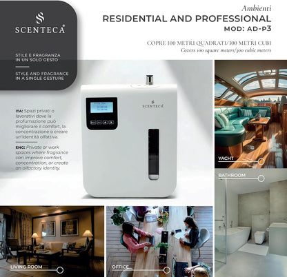 SCENTECA® AD-P3 Fragrance Diffuser for Domestic and Commercial Use Mist, Connectable Hvac, Coverage up to 100 m²/300 mc, 100 ml Fragrance Included "The White and Spring Flowers"