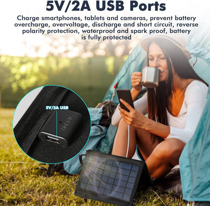 DEWIN Portable Foldable Solar Charger 15W 5V USB Solar Power Bank Waterproof for Phone Tablet Camera and Camping Travel (2 Fold)