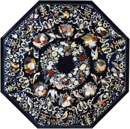 Pietra Dura Art Restaurant Top I nero marmo tavolo riunioni top I Fine Work Home Table Top I 48 x 48 pollici Heritage Dining Top I Ottagono soggiorno