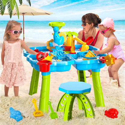 Lucky Doug Kids Sand and Water Table, 4 in 1 Beach Toys for Toddlers Kids Boys Girls, Outdoor Activity Summer Play Toys for Toddlers Age 3-5