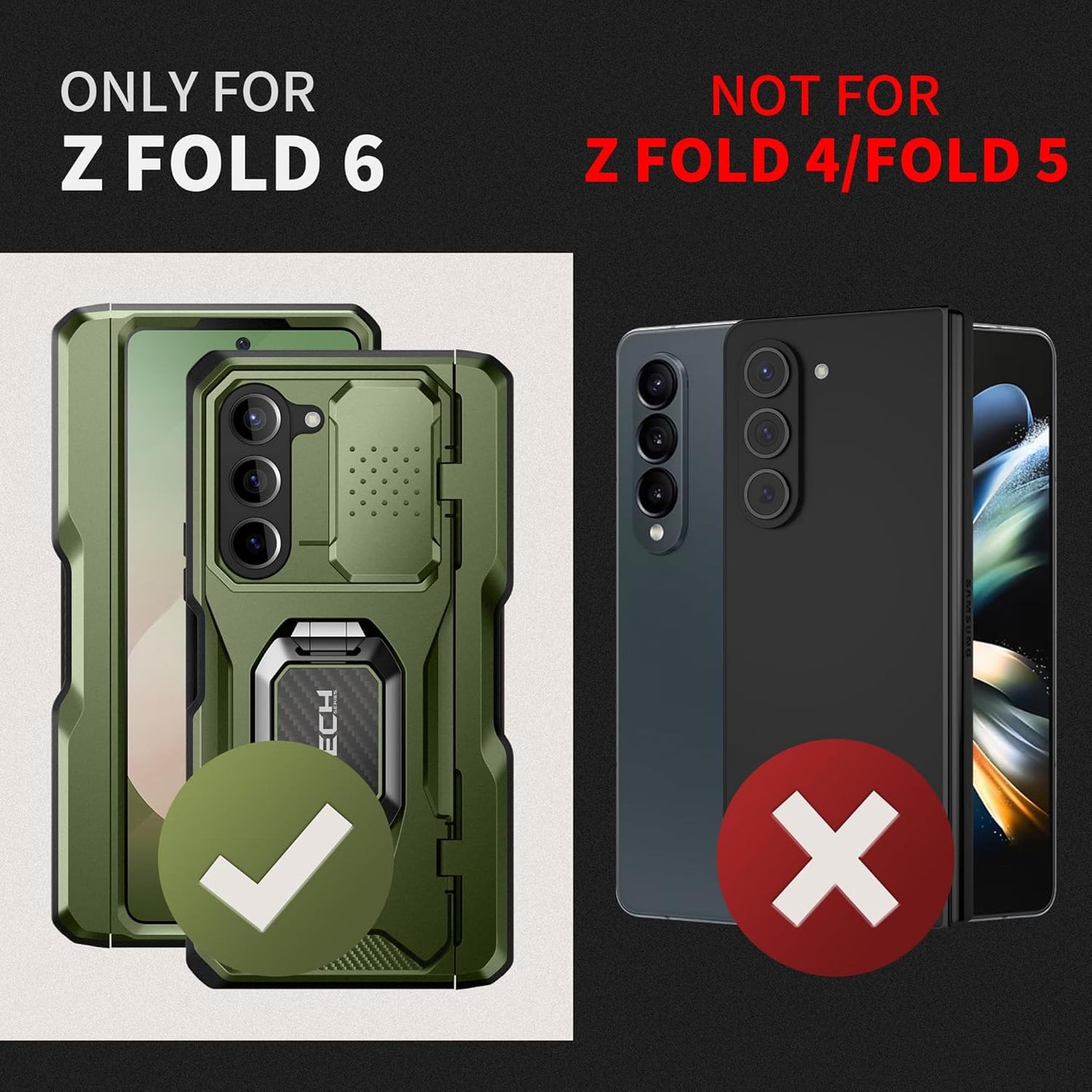 TONGATE for Z Fold 6 Case with Ring Stand, Built-in S Pen Holder & Glass Screen Protector Shockproof Rugged Z6 Phone Case with Slide Camera Cover & Belt Clip for Samsung Galaxy Z Fold 6 2024, Green