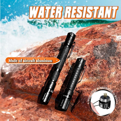 Mini Flashlight Small Flashlights LED Powerful High Lumens Tactical Pen Light with Clip,3 Modes Slim Portable Pocket Compact Torch for Emergency Inspection AAA Battery Water-Resistant (3.4 & 5.2 inch)