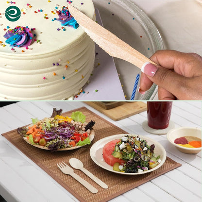ECO SOUL 100% Compostable Cutlery [700-Pack] Disposable Wooden Cutlery Set I 100% Natural, Sturdy, Eco-friendly, Utensils Set I Biodegradable (300 Fork,200 Spoon, 200 Knife)