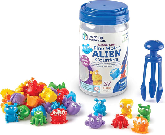 Learning Resources Grab & Sort Fine Motor Alien Counters - 37 Pieces, Ages 3+ Toddler Learning Toys, Math Counters for Kids, STEM Toys for Kids, Preschool Must Haves, Math Manipulatives