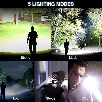 Rupyria LED Rechargeable Flashlights, 10000 Lumen Super Bright Led Flashlights with 5 Light Modes, Waterproof Design, Powerful Handheld Flash Light for Camping, Emergencies, Outdoor, Hiking (Black)