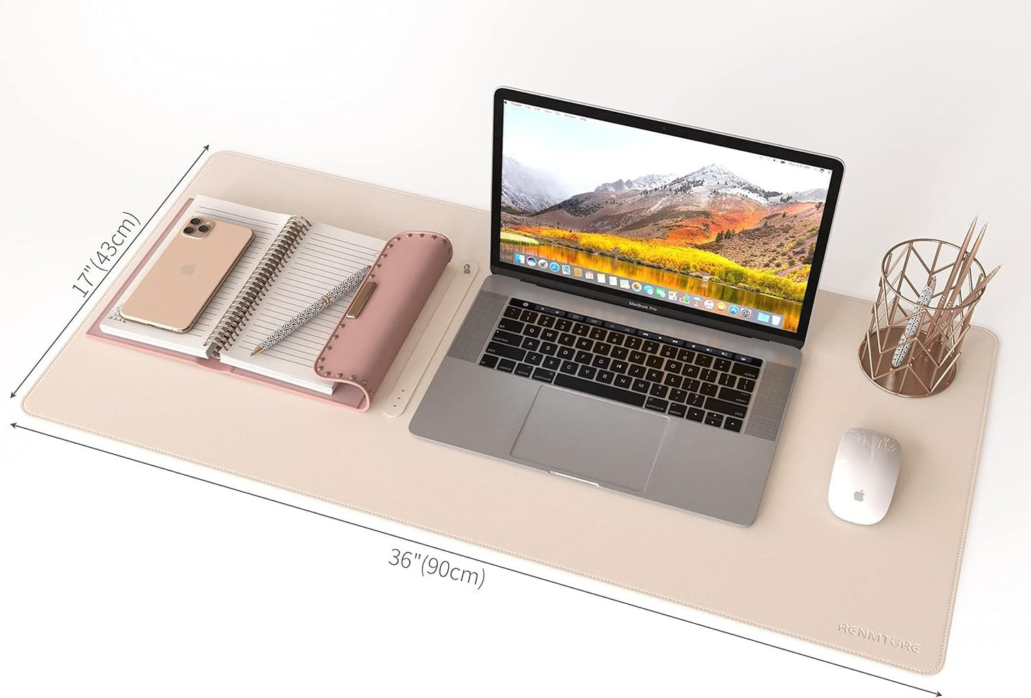 RENMTURE Dual-Sided Desk Pad, Natural Cork & PU Leather Large Mouse mats for Office and Home Work, Desk Protector Non-Slip, Waterproof, Easy Clean (Apricot, 36"x17")