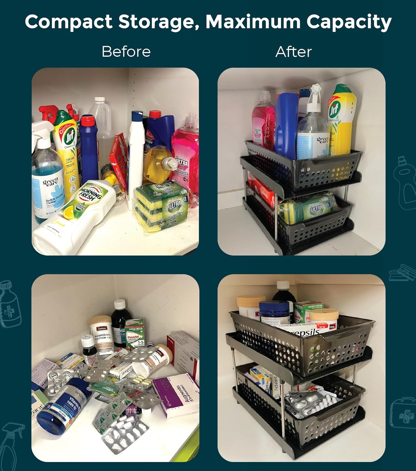 2-Tier Pull-Out Sliding Drawers – Kitchen Countertop Organizer, Under Sink Organizer, Pantry Organizer, Bathroom Storage, Home Storage & Organization, Shelf & Wardrobe Organiser