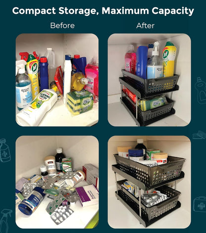 2-Tier Pull-Out Sliding Drawers – Kitchen Countertop Organizer, Under Sink Organizer, Pantry Organizer, Bathroom Storage, Home Storage & Organization, Shelf & Wardrobe Organiser