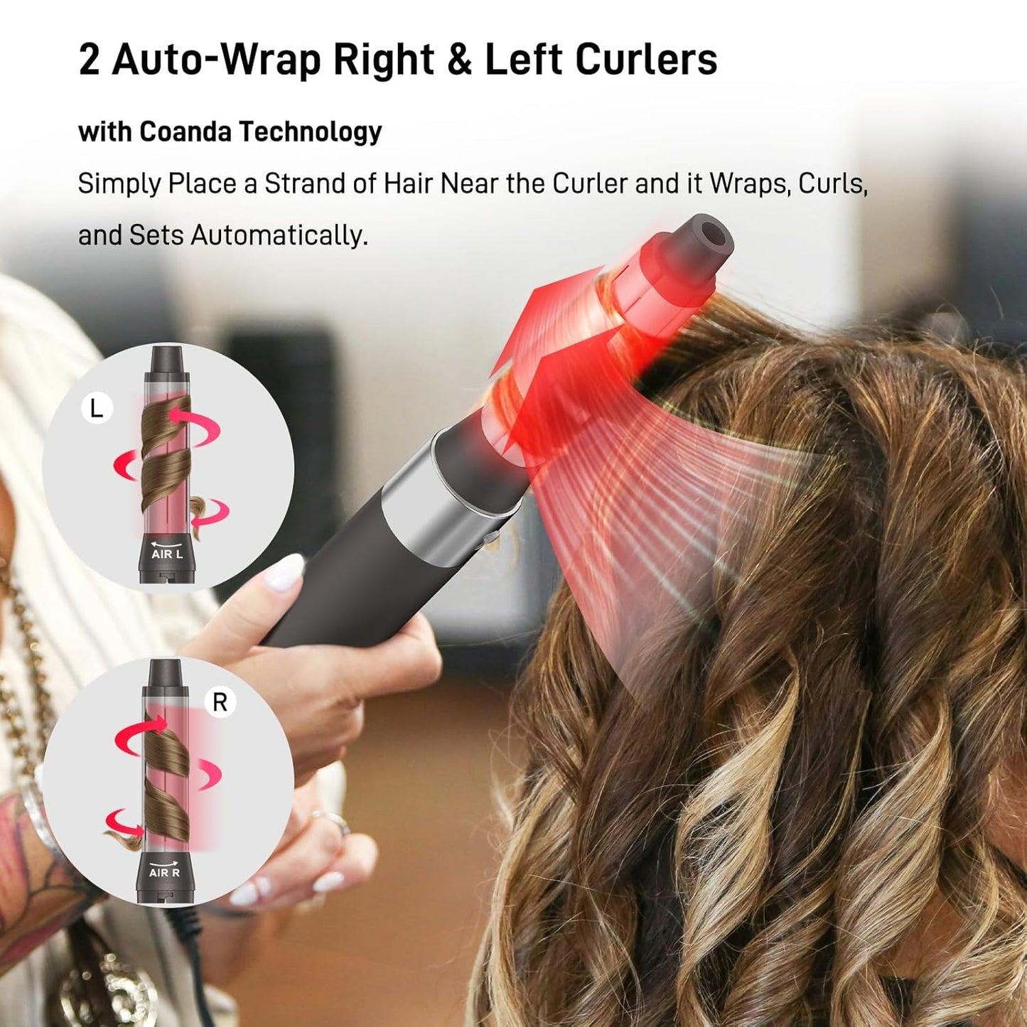 5 in 1 Hot Air Brush Set - 110,000 RPM Hair Dryer for Fast Drying, Multi-Styler with Auto-Wrap Curlers, Straightening and Volumizing Curling Brush