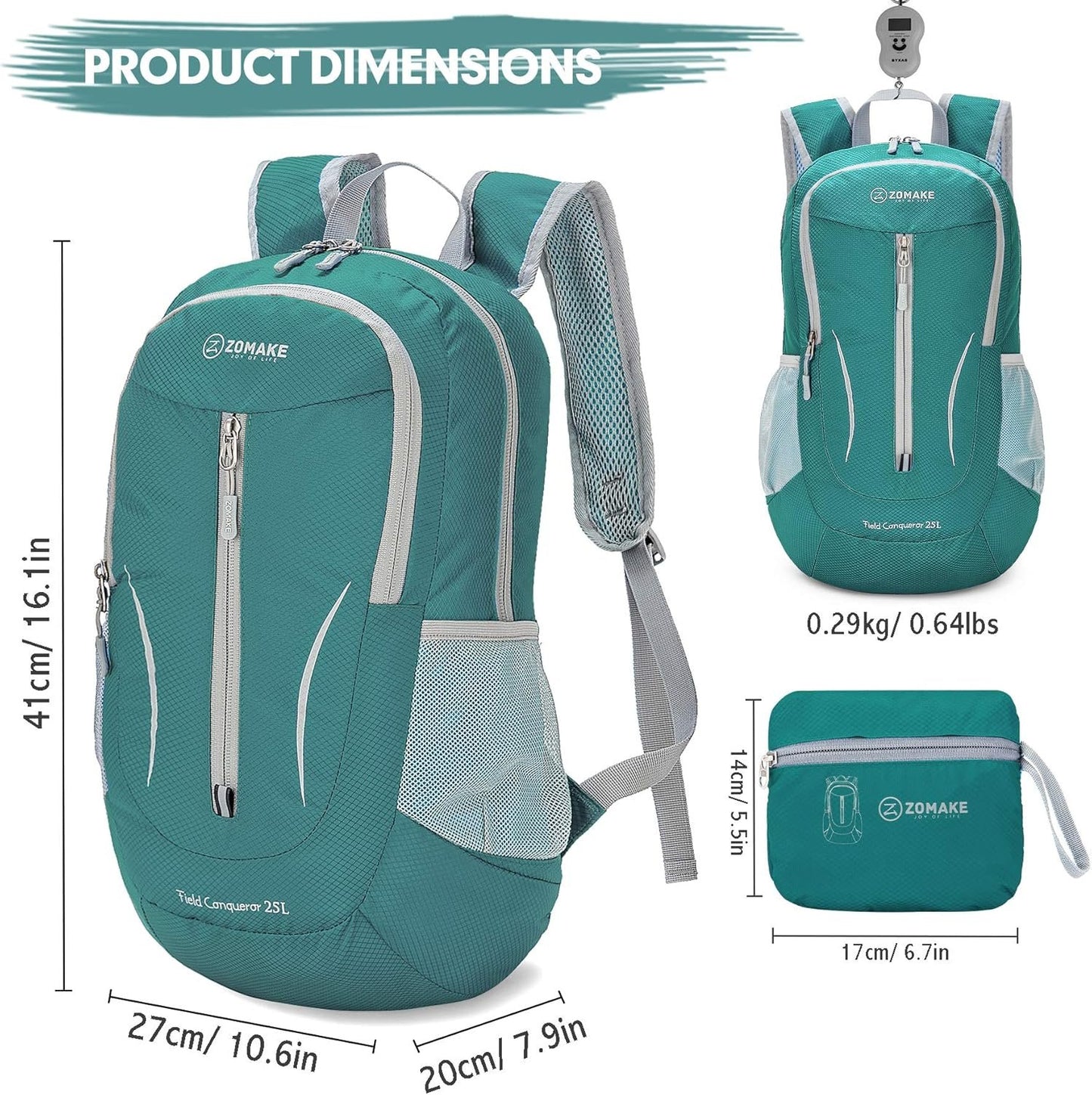 ZOMAKE Foldable Backpack - 25L Lightweight Folding Packs, Packable Hiking Daypack for Travel Outdoor Camping