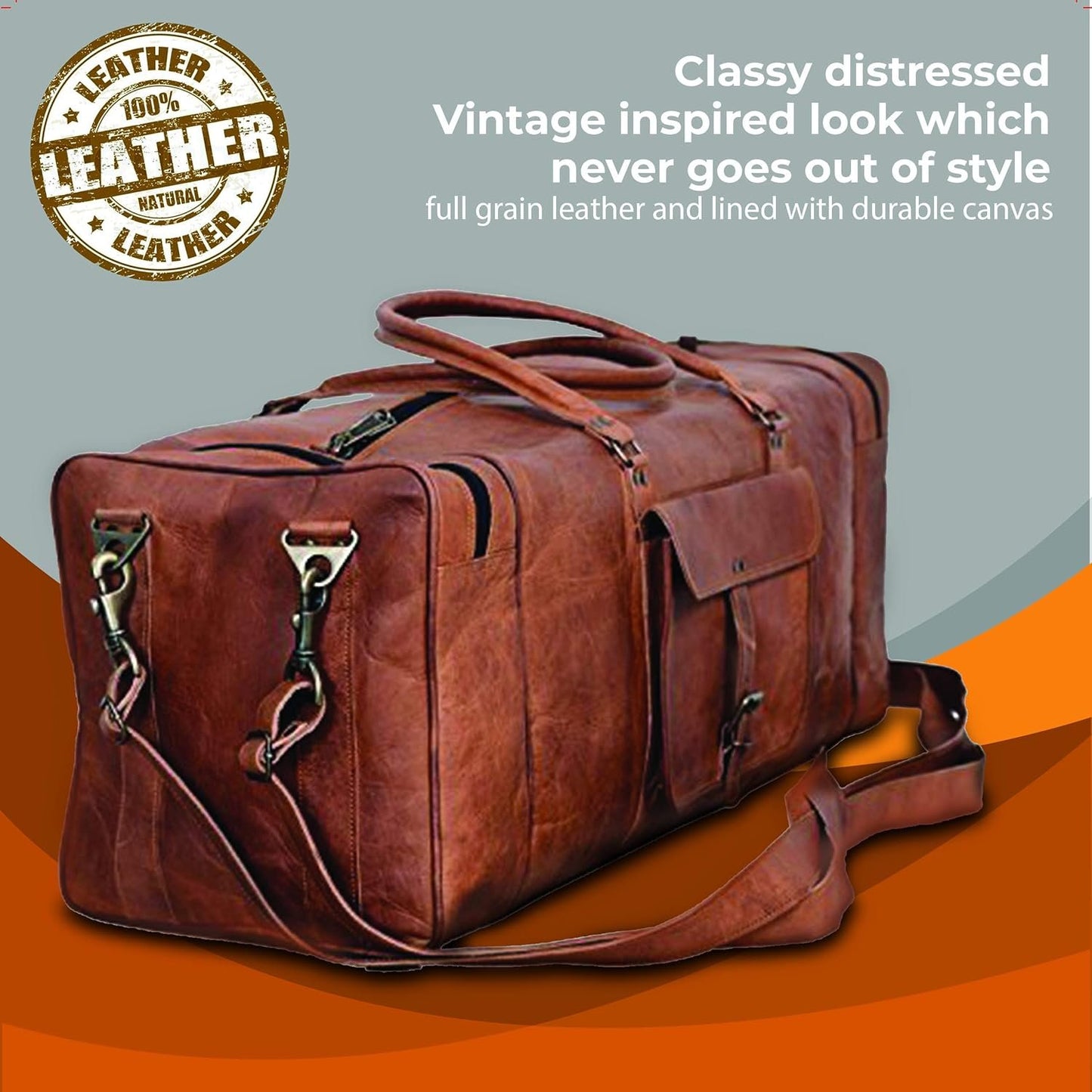 Leather Duffel Bag 28 inch Large Travel Bag Gym Sports Overnight Weekender Bag by Komal's Passion Leather, Brown