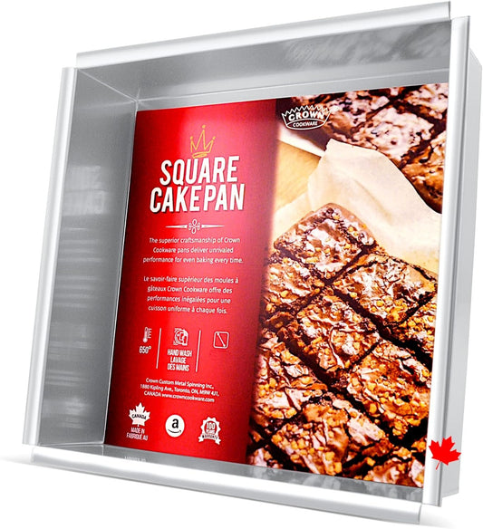 Crown 6 inch Square Cake Pan, 3" Deep, Heavy Duty, Straight Edges, Pure Aluminum, Made in Canada