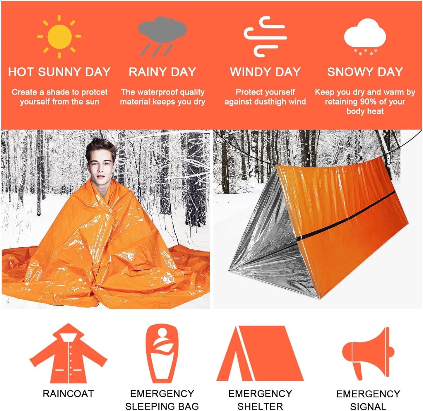 YYTECH Emergency Sleeping Bag, Rescue Blanket, Rescue Film, Gold, 210 x 160 cm, Survival Sleeping Bag, Bivouac Bag, Waterproof, Portable Emergency Blanket, Cold Protection, Rescue Tent for Camping,